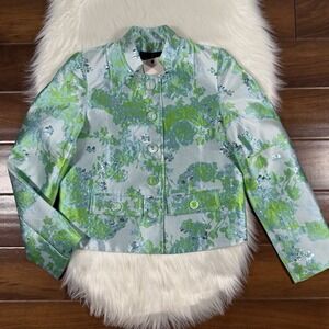 Abbey Glass Women's Size XS Green Abstract Brocade Onassis Blazer Jacket